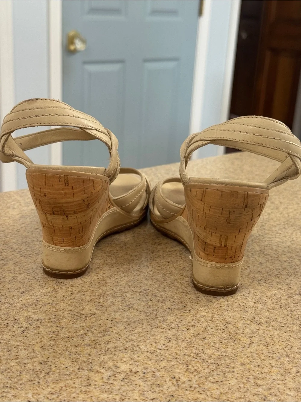 Timberland Earthkeepers 8045R Cream Leather Wedge Sandals Cork 7.5 Anti Fatigue